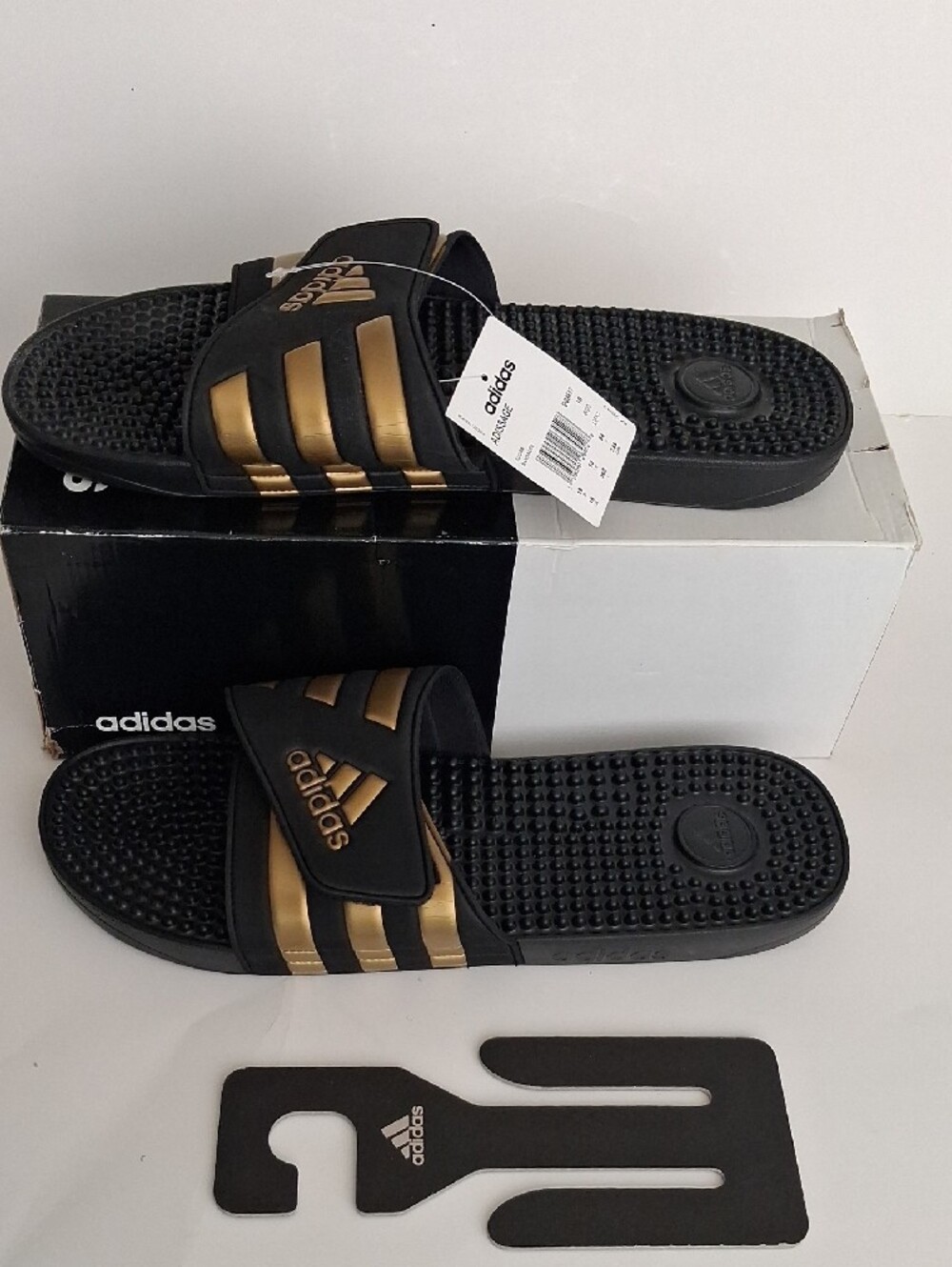 Adidas Addisage Black and Gold Slides Sandals Slippers Men's Size 18